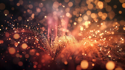 Abstract glitter background with fireworks. Christmas Eve or 4th of July holiday concept.