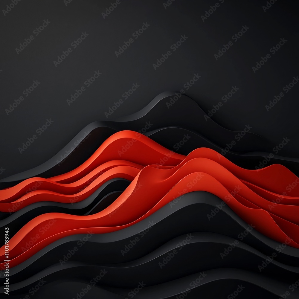Poster mysterious and captivating abstract landscape with undulating red geometric forms creating a hypnoti