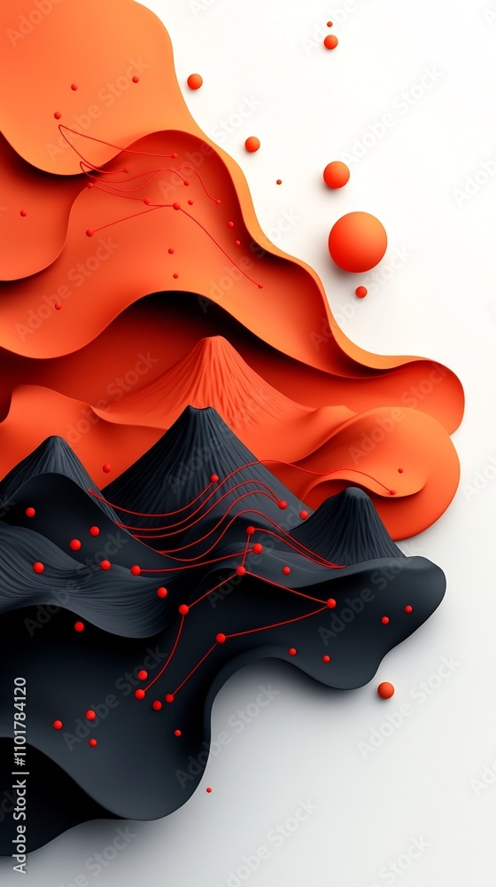 Poster captivating abstract scene featuring a dynamic undulating wave pattern of vibrant red dots and lines