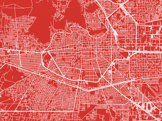 Christmas Map of Toluca, Mexico in Snowy White on Festive Red Background.