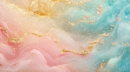Obraz premium Abstract Fluid Art Pink, Teal, Gold Glitter Swirls