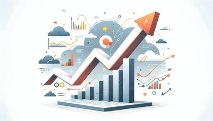 Obraz premium Flat Vector Chart Arrow Financial Growth Upward Trend Infographic Illustration for Business Performance