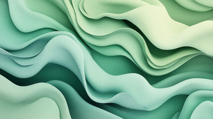 Obraz premium Abstract green wave pattern with smooth flowing curves and different shades of green, creating a layered, undulating effect reminiscent of fabric or terrain.