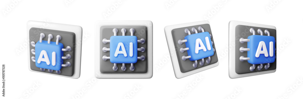 Poster 3d set of ai chip isolated. render collection of artificial intelligence chipset icon. ai processor 