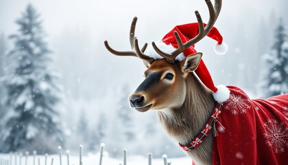 Reindeer dressed up to welcome Christmas with a Claus hat