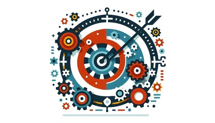 Obraz premium Flat Vector Illustration Target Dart Bullseye Marketing Success Business Goals Infographic Design