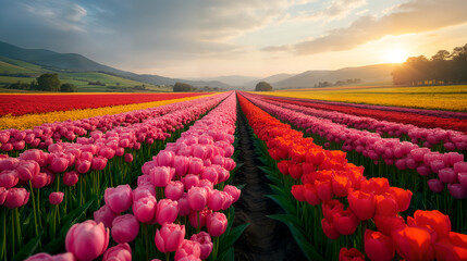 Vibrant Tulip Fields in Spring