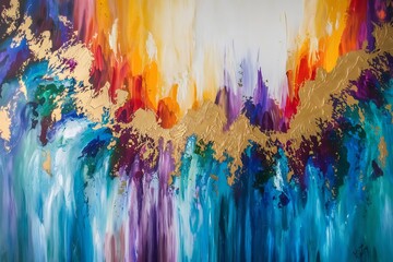 Fototapeta premium Vibrant Abstract Painting with Golden Highlights and Celestial Textures