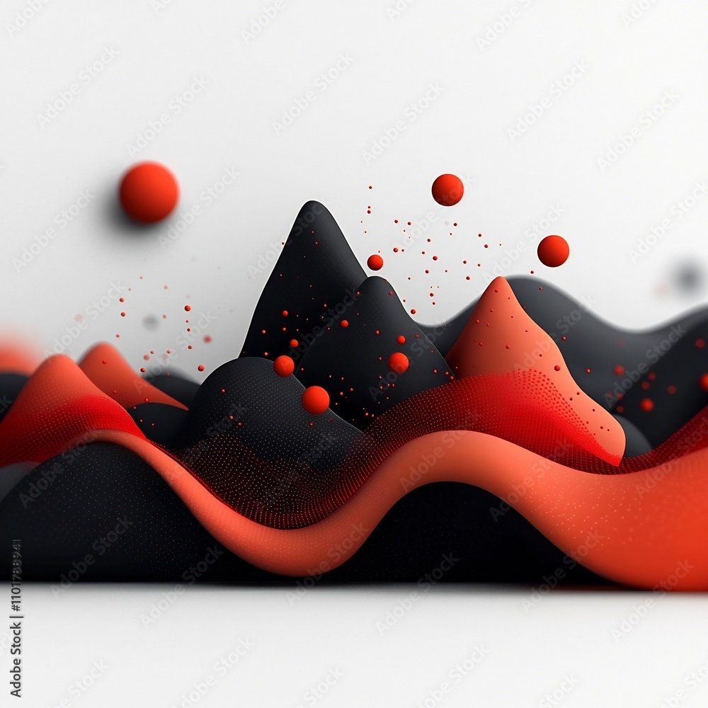 Poster mesmerizing 3d abstract landscape composition featuring an undulating wave of vibrant red dots and l