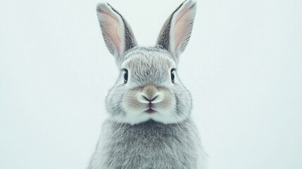Obraz premium Photo of a cute gray bunny against a plain white background, suitable for digital printing, wallpaper, or custom design projects. 