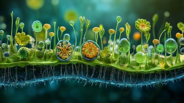 The process of photosynthesis in a plant cell