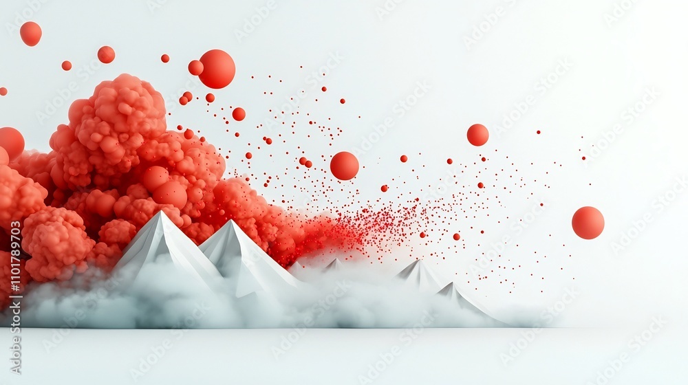 Poster captivating moody 3d digital art scene featuring a dynamic flow of red dots and lines creating a str