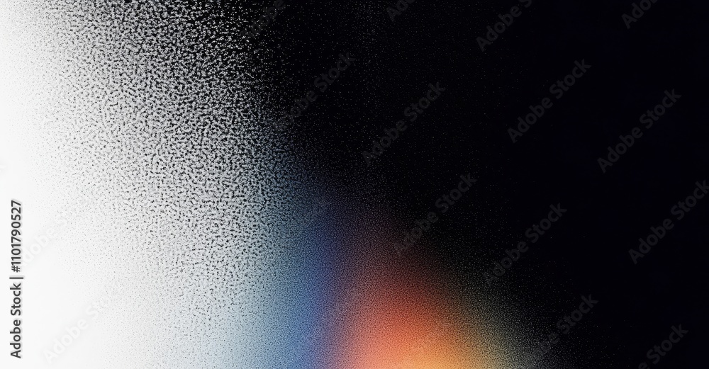 Aufkleber a wide orange, white, and black banner with a dark gradient background, a grainy luminous color spla