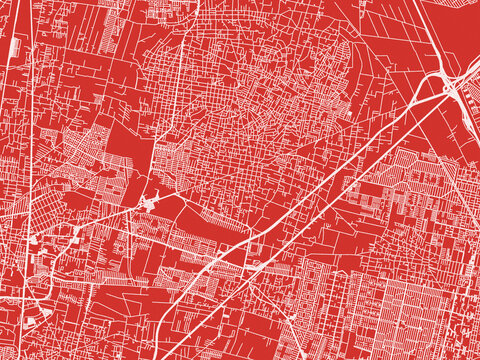 Christmas Map of Tultepec, Mexico in Snowy White on Festive Red Background.