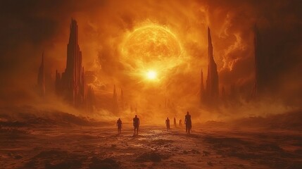 Survivors Watching the Final Sunset in a Post Apocalyptic Wasteland