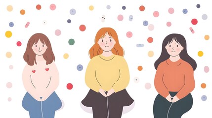 Celebrating friendship and connection among three women digital illustration colorful background cheerful atmosphere artistic perspective