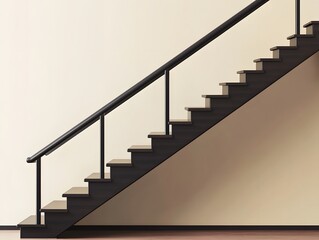 A modern staircase with a sleek design against a neutral wall.