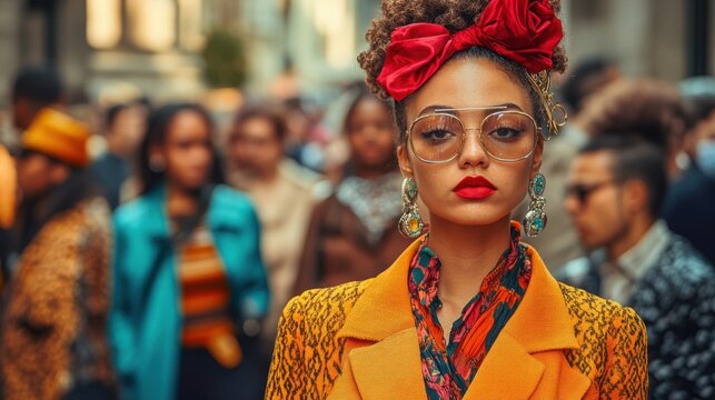 Stylish Woman Red Bow Fashion Glasses Leopard Print Coat