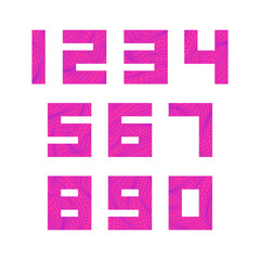 Set of numbers with blue and pink wavy lines pattern