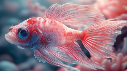 Obraz premium Pink fish with long fins swimming underwater.