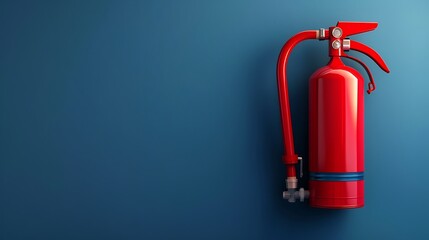 A red fire extinguisher mounted on a blue wall, designed for fire safety and emergency response.