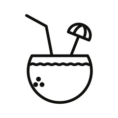 Coconut drink icon flat line symbol set.