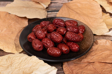 Grey dates from China's southern Xinjiang Province on a plate