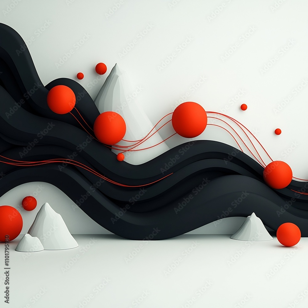 Poster captivating surreal 3d featuring a shadowy void with pulsing red orbs and flowing lines creating a d
