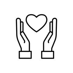 Obraz premium Heart and hands icon flat line symbol set.