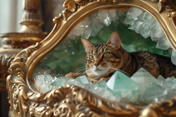 A cat lounges elegantly on cushions in a luxurious aristocratic setting generative AI