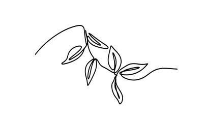 Fototapeta premium Branch with leaves drawn in one continuous line, a botanical silhouette in a minimalist style