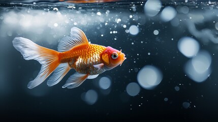 Goldfish swimming in illuminated water