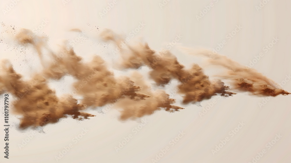 Poster an abstract depiction of swirling dust clouds in motion, creating a dynamic visual effect.
