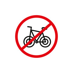 No bicycle sign flat line symbol set.
