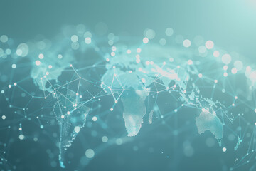 Obraz premium Light blue background with digital world map and global business network connections.
