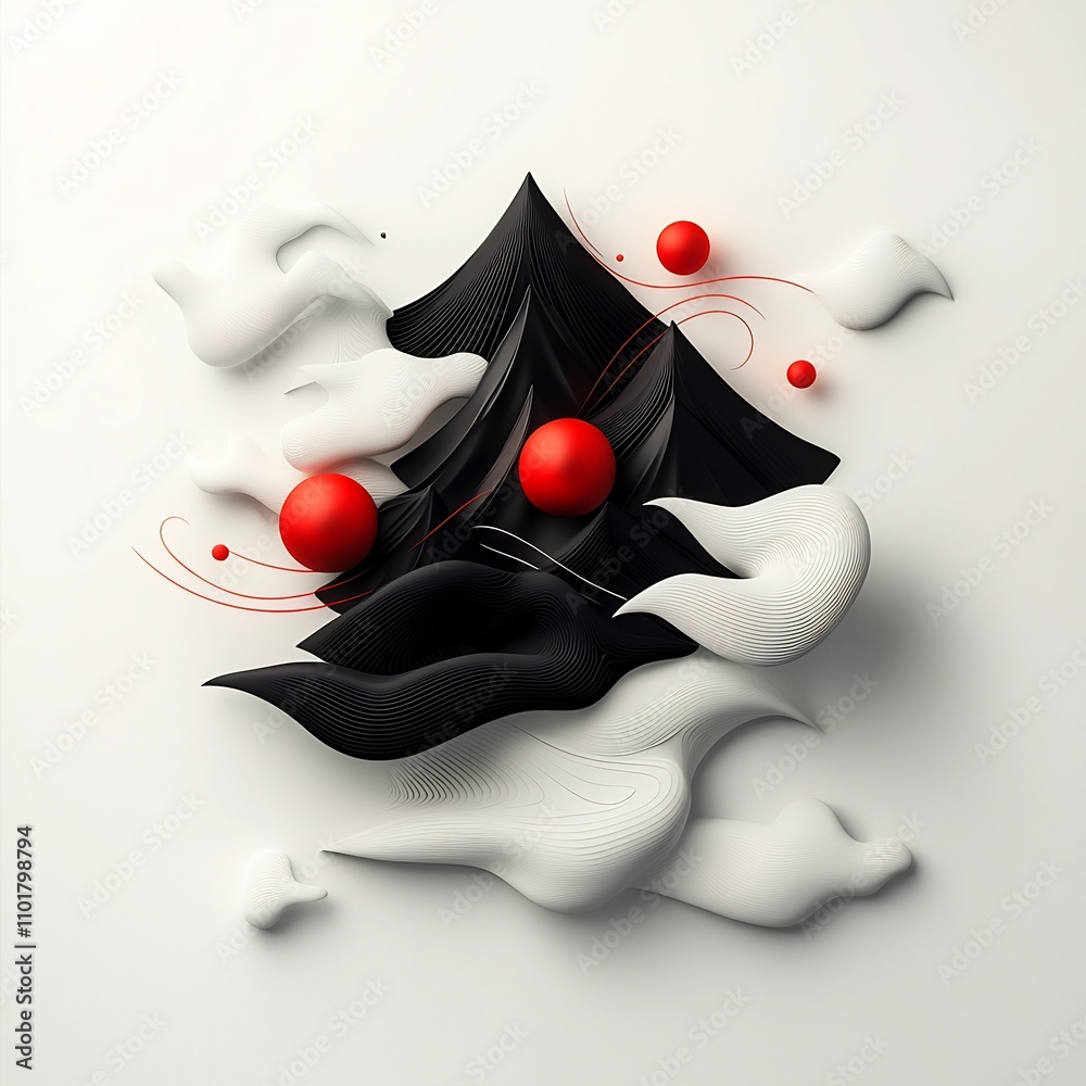 Poster captivating surreal featuring a dark shadowy void with pulsing red orbs and flowing lines that shape