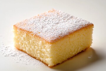 A slice of cake topped with powdered sugar, perfect for a sweet treat or dessert