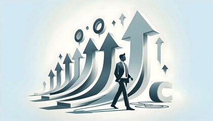 Flat White Background with Ascending Glossy Arrows for Business Growth Concept and Branding Space