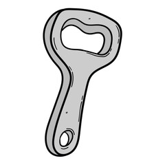Hand drawn cartoon metal bottle opener on white background.