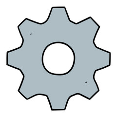 Hand drawn cartoon metal cogwheel on white background.