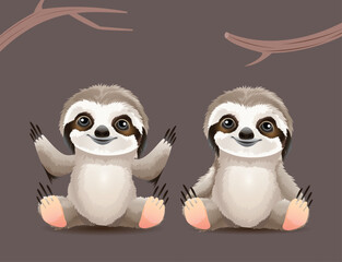 Obraz premium Two Sloths pose. Vector cartoon illustration Character design