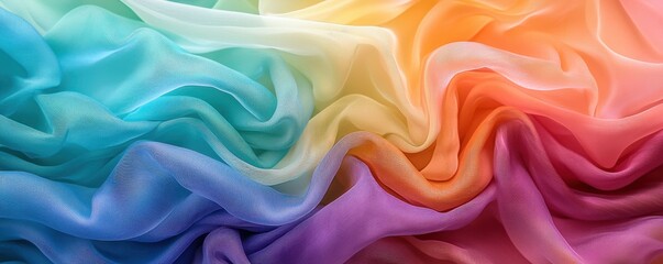 Fototapeta premium Vibrant fabric waves in gradient colors textile workshop visual art soft atmosphere close-up color theory exploration