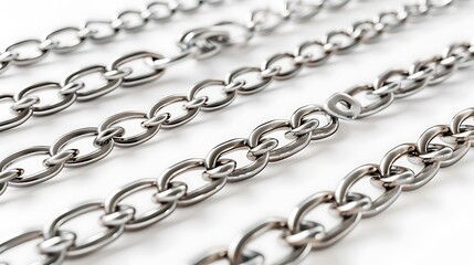 Fototapeta premium A close-up view of shiny metal chains arranged in parallel, showcasing their links and texture.