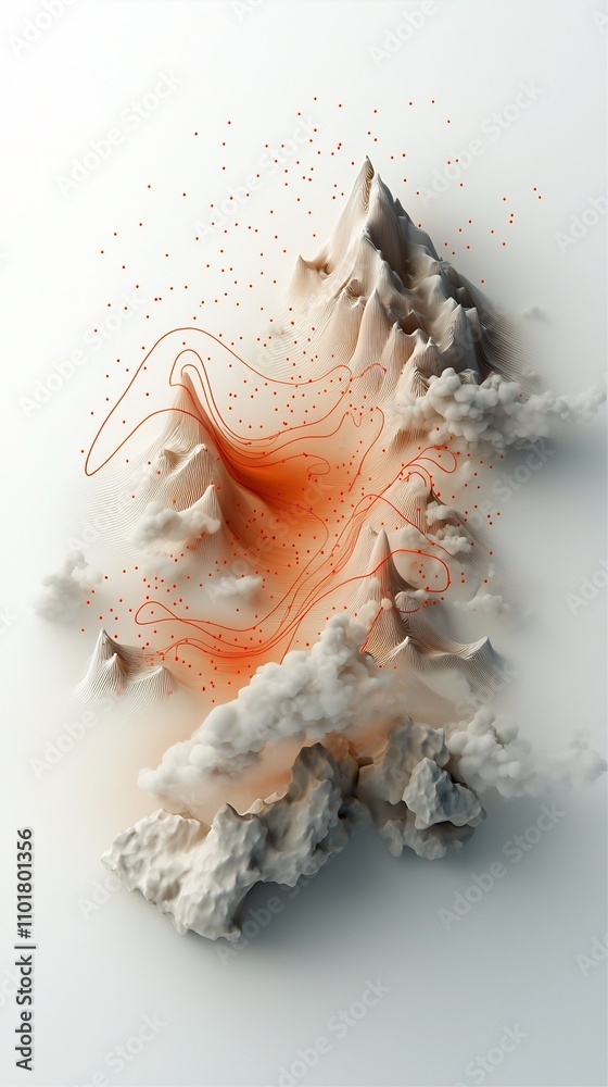 Aufkleber captivating wave like abstract 3d terrain formation featuring a vibrant array of red dots and lines 