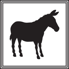 Donkey vector black silhouette, wildlife animal illustration