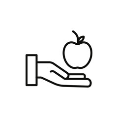 Apple in hand icon flat line symbol set.
