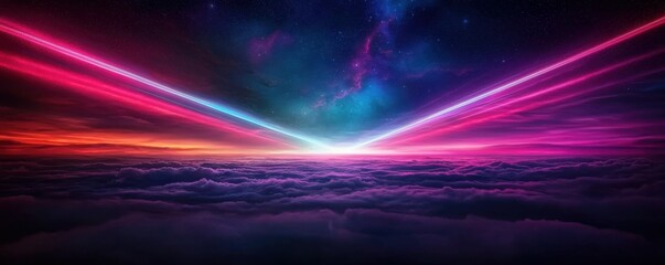 Vivid cosmic display above the clouds digital art ethereal environment wide angle celestial concept