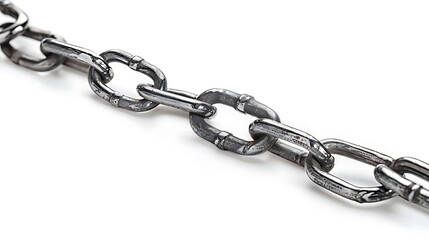 A close-up view of a metallic chain, showcasing its links and texture.