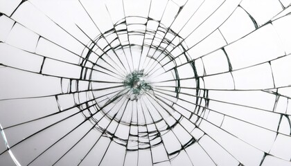 Bullet hole creating radiating cracks and fractures on a glass surface, symbolizing damage, vandalism, or safety issues