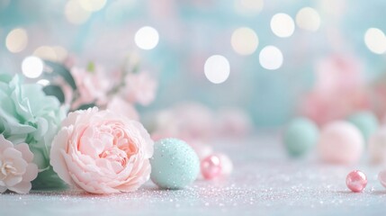Pastel Pink Roses, Glitter, and Mint Green Decor Balls